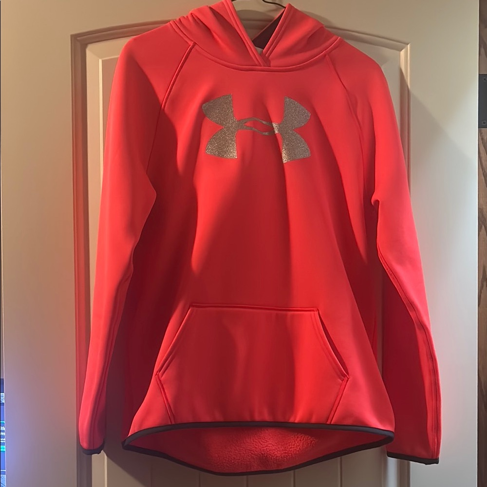 Girls Under Armour Silver and Pink Hoodie Sweatshirt